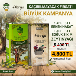 1 Adet Cere 5Lt Erken Hasat Naturel Sızma - 1 Adet Alerya 5Lt Soğuk Sıkım Naturel Sızma Zeytinyağı