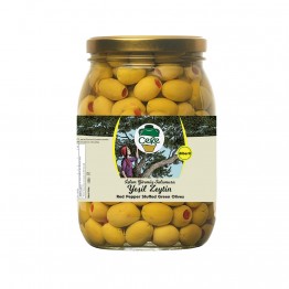 Cere Kırmızı Biber Dolgulu Yeşil Zeytin – 1 Kg Cam Kavanoz
