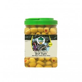 Cere Kırmızı Biber Dolgulu Yeşil Zeytin – 1 Kg Pet