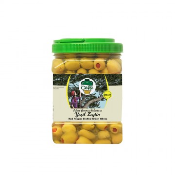 Cere Kırmızı Biber Dolgulu Yeşil Zeytin – 1 Kg Pet
